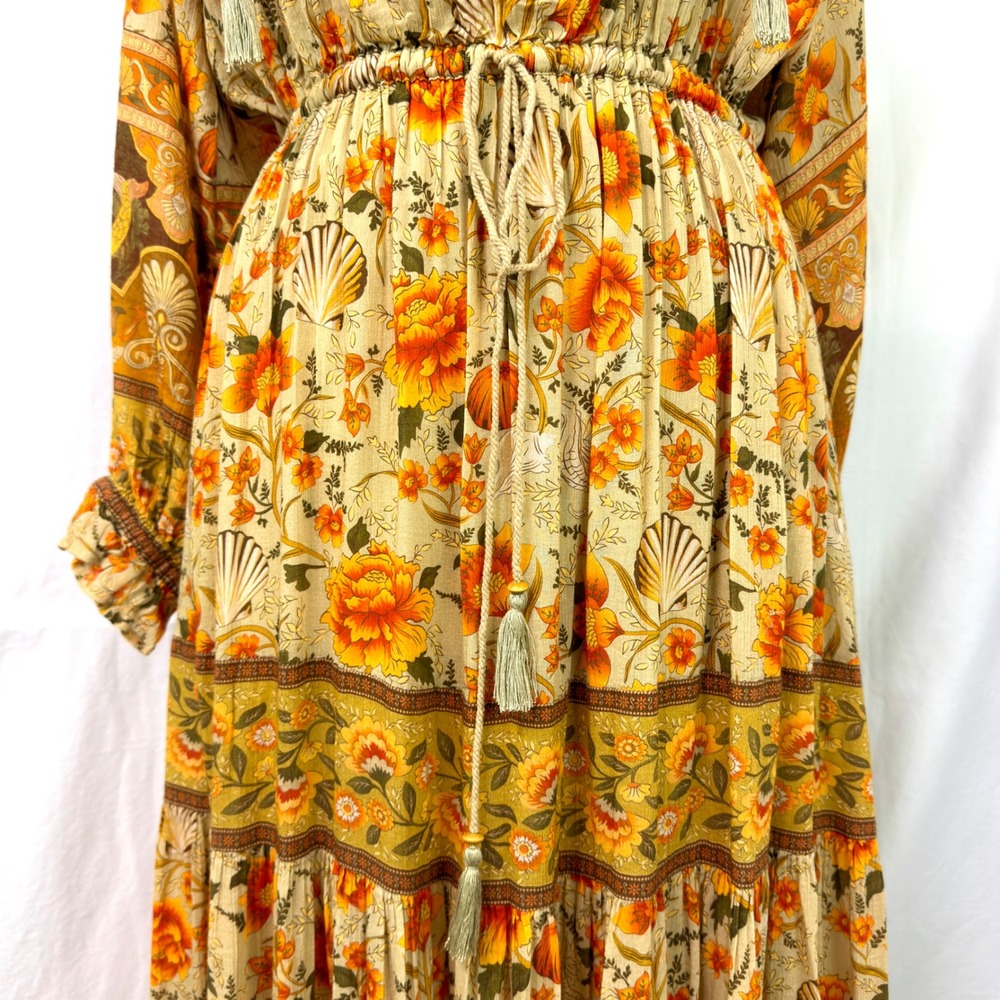 Spell & The Gypsy Collective Sand Seashell Gown Mermaid Tiered Maxi Dress L Boho - Picture 5 of 14